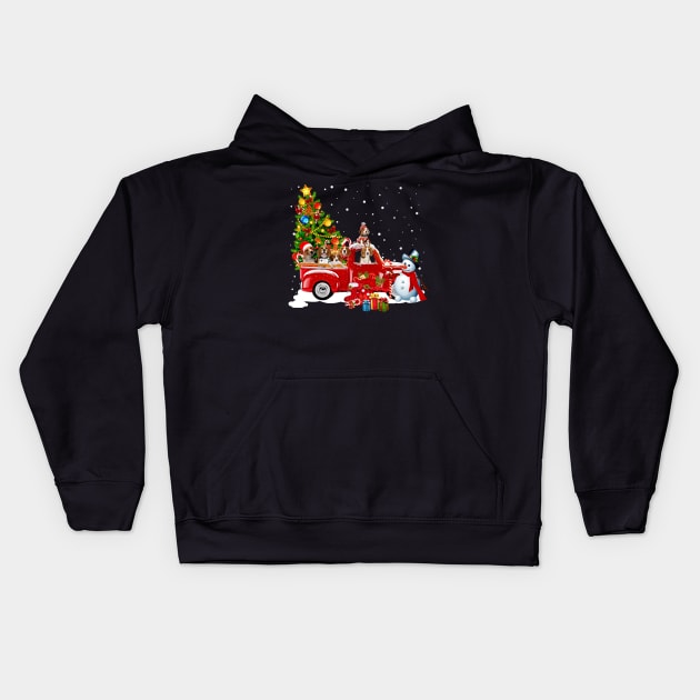 Beagle Dog Christmas On Red Car Truck with Xmas T-Shirt Kids Hoodie by kimmygoderteart